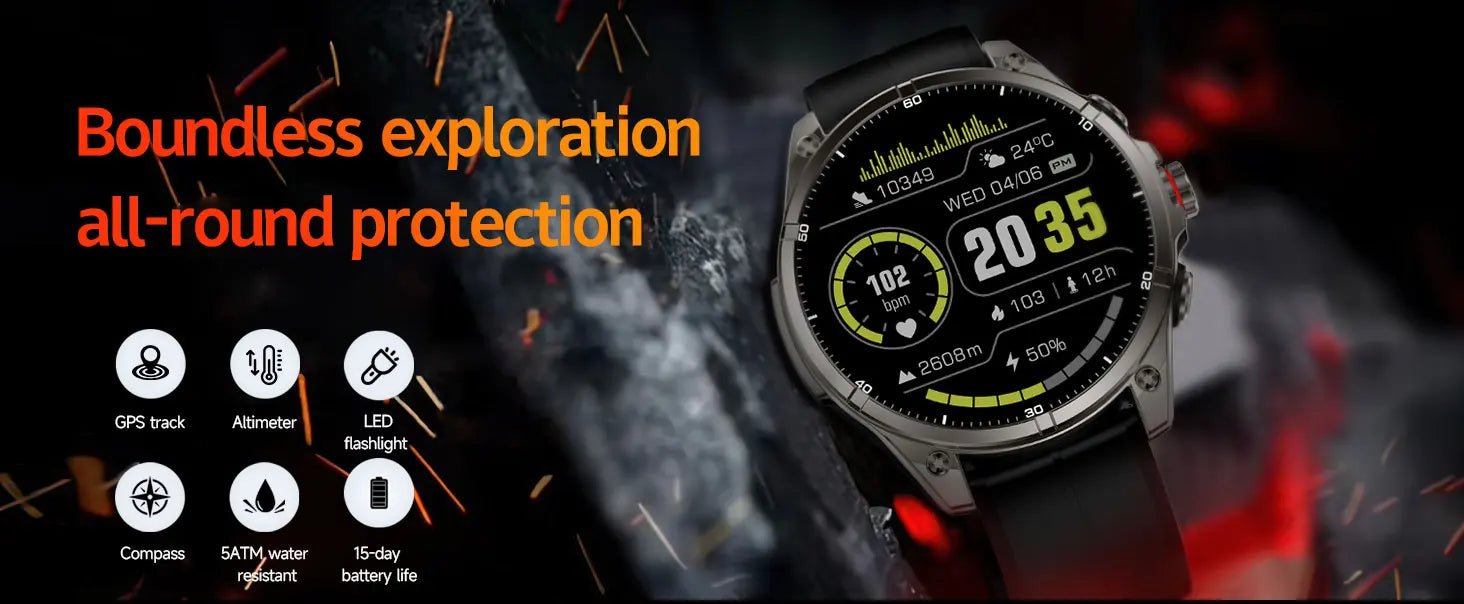 New sports smartwatch Real-time GPS motion trajectory Altitude measurement Compass Outdoor flashlight 670 mAh ultra-long standby - Simply Just Deals LLC