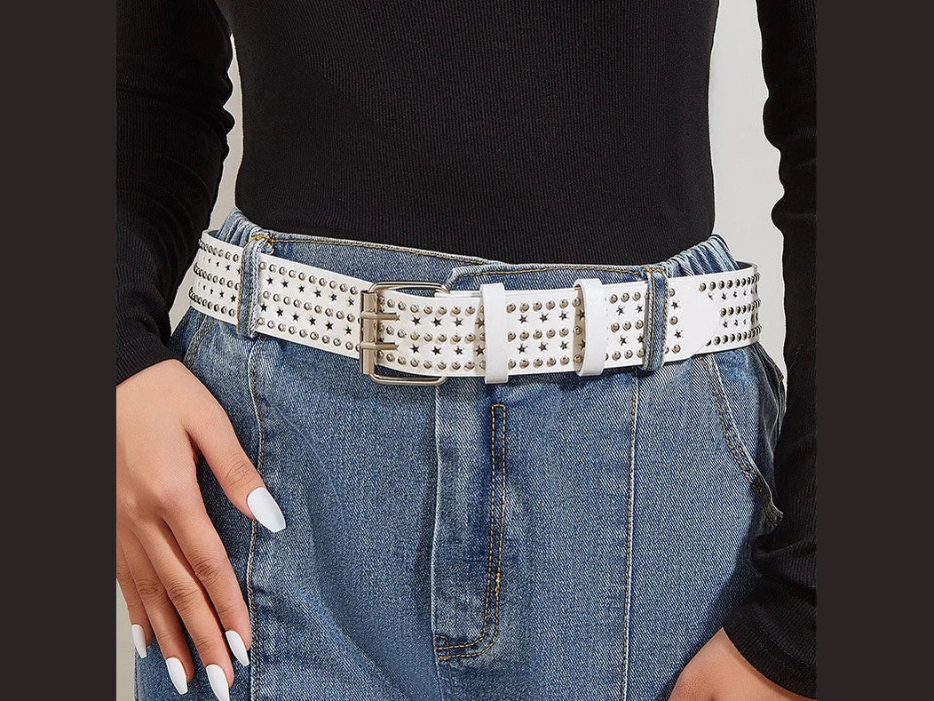 New Fashion Unisex Hollow Star Belt Fashion Ladies Leather Studded Gift Man's Goth Rock Wild Adjustable Women Punk Black Belt - Simply Just Deals LLC