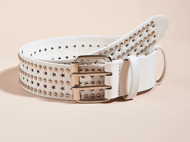 New Fashion Unisex Hollow Star Belt Fashion Ladies Leather Studded Gift Man's Goth Rock Wild Adjustable Women Punk Black Belt - Simply Just Deals LLC