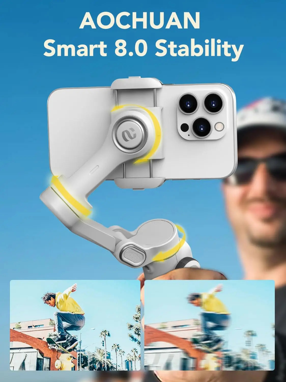 AOCHUAN Smart X2 Handheld Gimbal 3 Axis Stabilizer Built-in 20cm Extension Rod LED Display Phone Holder For iPhone Smartphone
