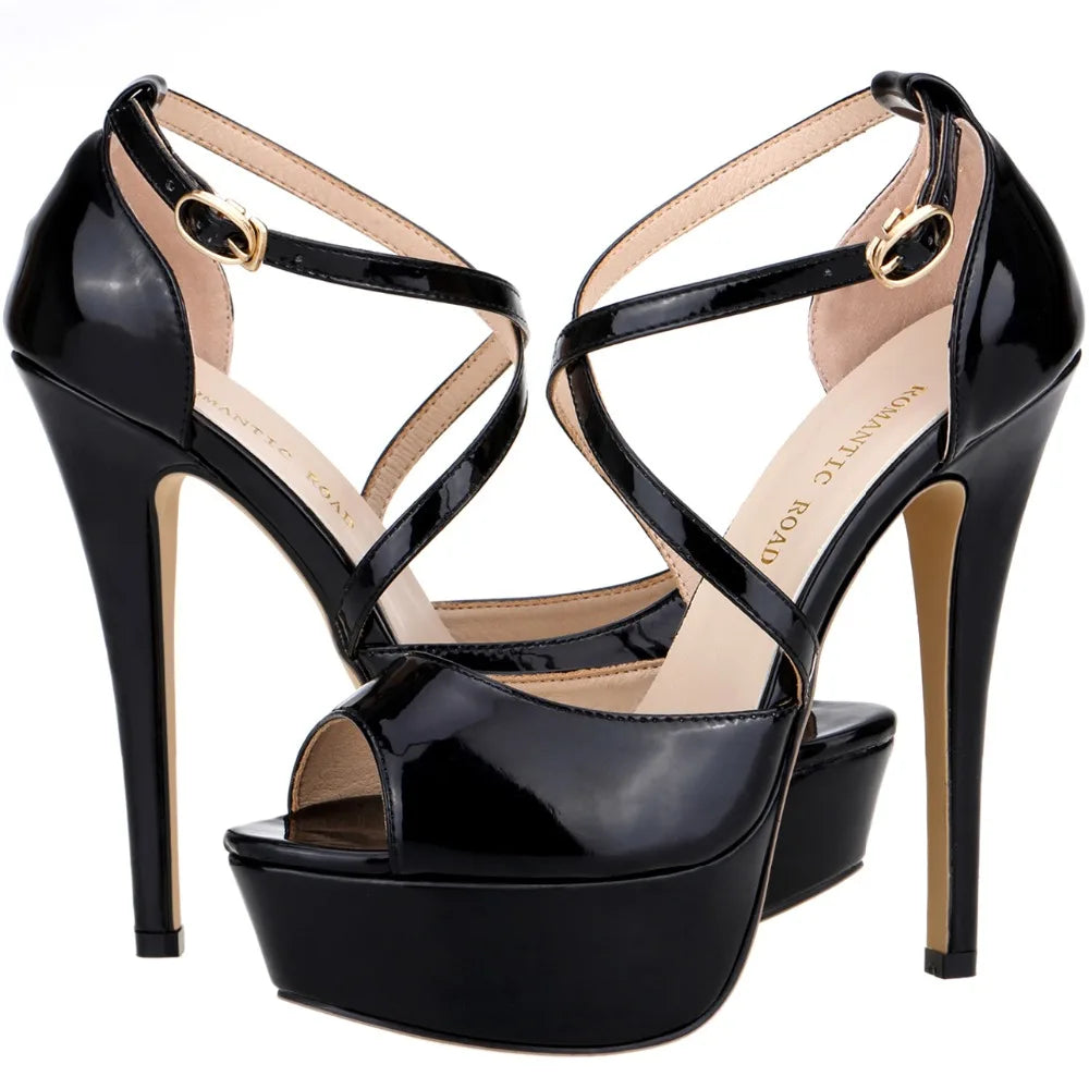 LOSLANDIFEN Women Sandals 14CM Platform Pole Dance Shoes Stripper High Heels Sexy Ankle Strap Sandal Open Toe Party Dress Shoes