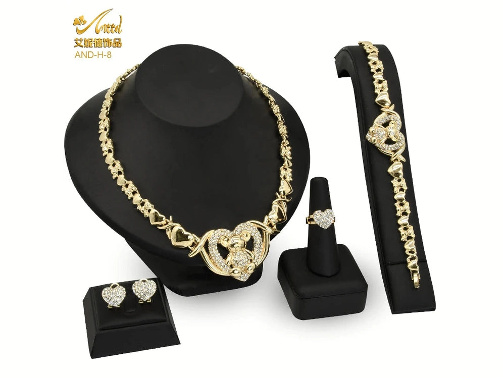 ANIID XOXO Heart Women Jewelry Necklace Set 18K Gold Color Bridal LOVE Rhinestone Wedding Necklace Earrings Set Party Gift - Simply Just Deals LLC