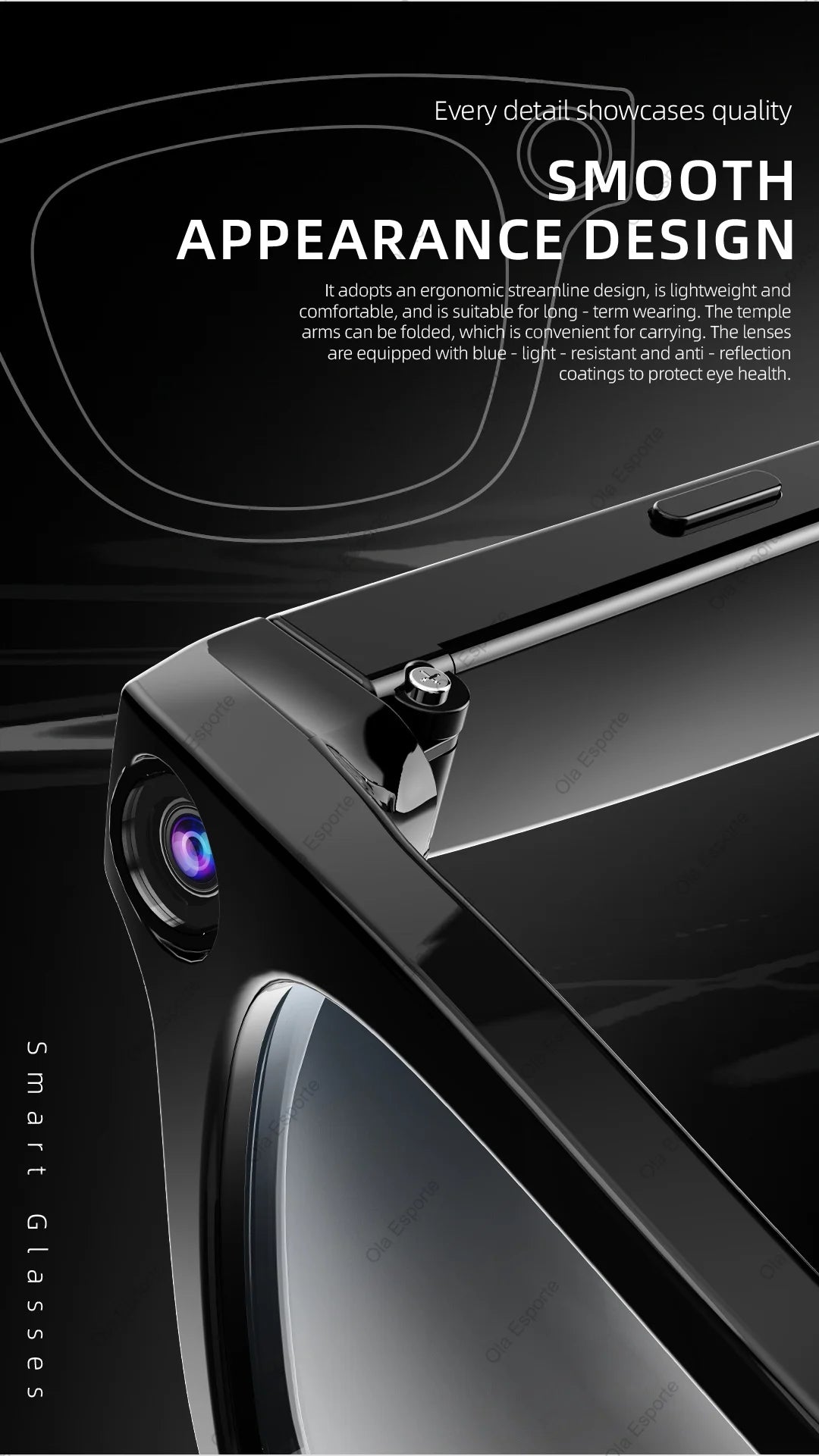 HD 1080P AI Smart Glasses ChatGPT 2000W Camera Bluetooth Call 400Mah Battery Voice Assistant Control Smart Glasses for Men Women