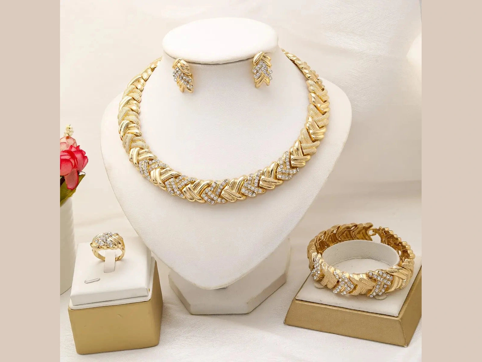 Dubai Jewelry Set For Woman 18K Gold Plated Luxury Necklace Earrings Bracelet and Ring Set Jewelry Wedding Party Trending - Simply Just Deals LLC