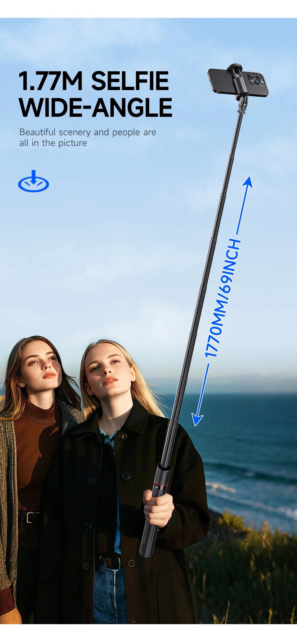 TT01 Portable 70 Inch All-in-one Auto Pop Open Tripod Bluetooth Remote Tripod Bounce Selfie Stick Phone Holder for Vlog/Video