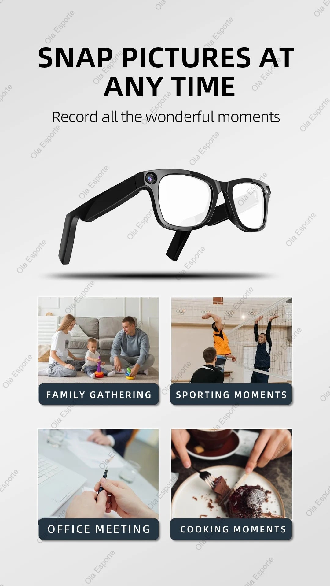 HD 1080P AI Smart Glasses ChatGPT 2000W Camera Bluetooth Call 400Mah Battery Voice Assistant Control Smart Glasses for Men Women