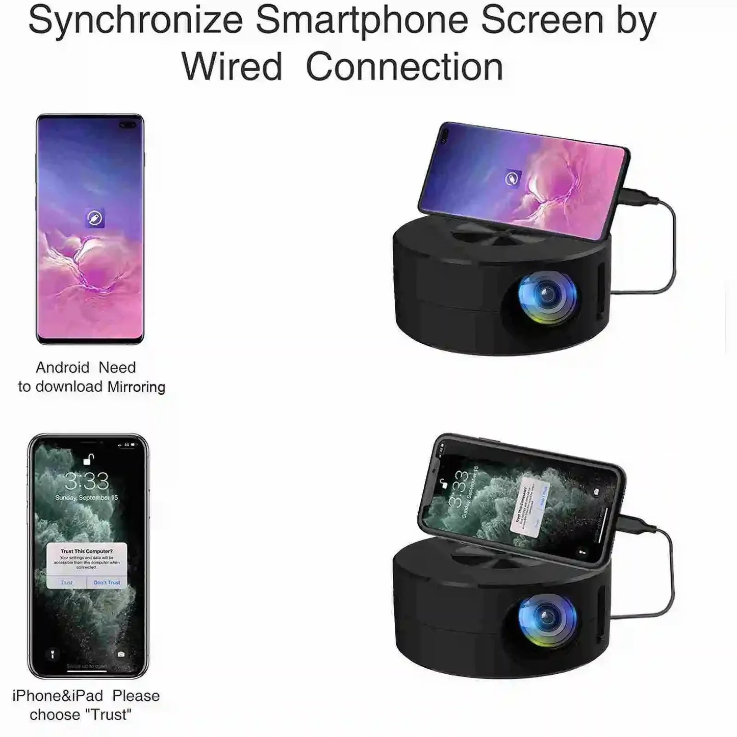 Xiaomi New Mini Mobile Projector Home Use Palm Size Remote Projector IOS Android System Wire Screen Mirroring Projector