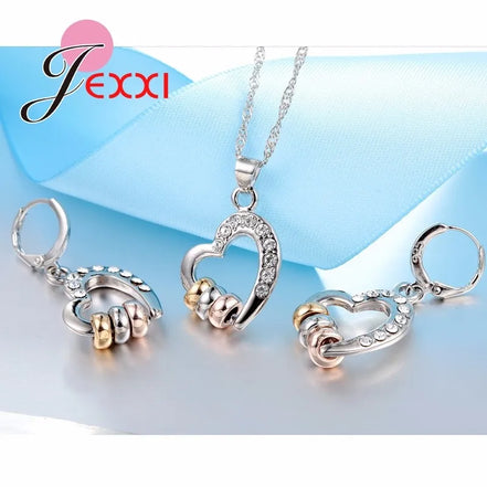 Luxury  Necklace Earrings Jewelry Sets Clear CZ Crystal Rhinestone Heart Shape Womens Jewelry Sets Wholesale - Simply Just Deals LLC
