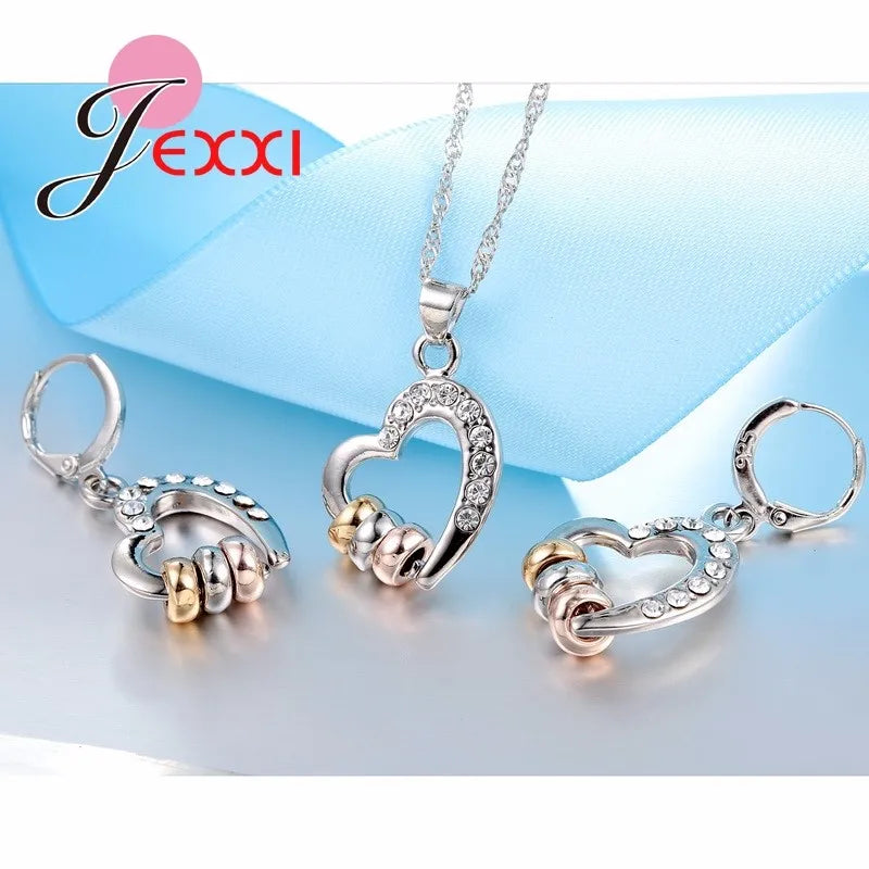 Luxury  Necklace Earrings Jewelry Sets Clear CZ Crystal Rhinestone Heart Shape Womens Jewelry Sets Wholesale - Simply Just Deals LLC
