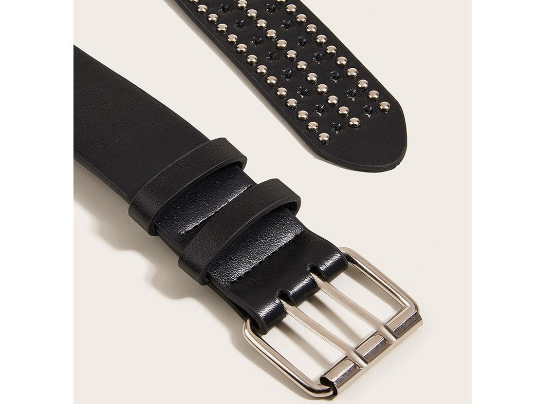 New Fashion Unisex Hollow Star Belt Fashion Ladies Leather Studded Gift Man's Goth Rock Wild Adjustable Women Punk Black Belt - Simply Just Deals LLC