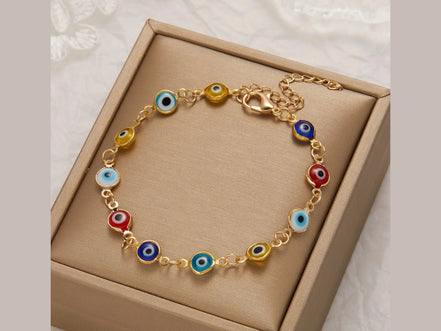 Lucky Turkey Evil Eye Bracelet For Women Men Colorful Red Blue Eye Adjustable Metal Chain Bangles Good Luck Wealth Jewelry Gifts - Simply Just Deals LLC