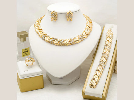Dubai Jewelry Set For Woman 18K Gold Plated Luxury Necklace Earrings Bracelet and Ring Set Jewelry Wedding Party Trending - Simply Just Deals LLC