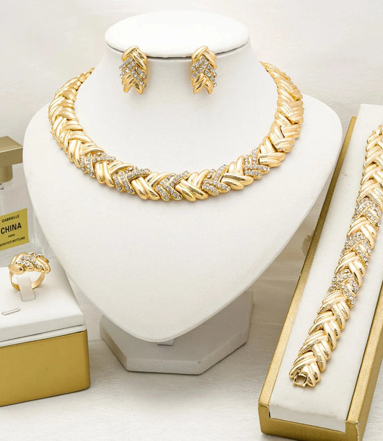 Dubai Jewelry Set For Woman 18K Gold Plated Luxury Necklace Earrings Bracelet and Ring Set Jewelry Wedding Party Trending - Simply Just Deals LLC