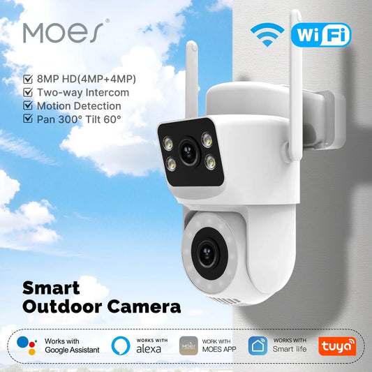 Moes Tuya Smart WiFi Outdoor Security Camera 4MP Dual Screen 2.4G/5G IP65 Waterproof Motion Detection Auto Track Two-Way Audio