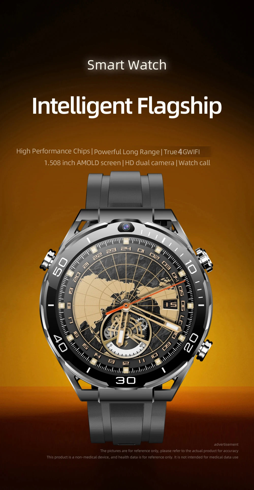6+128GB Smart Watch WIFI GPS Waterproof GSM SIM Dual Camera 4G Smartwatch Men App Download Heart Rate Health Monitor Video Call
