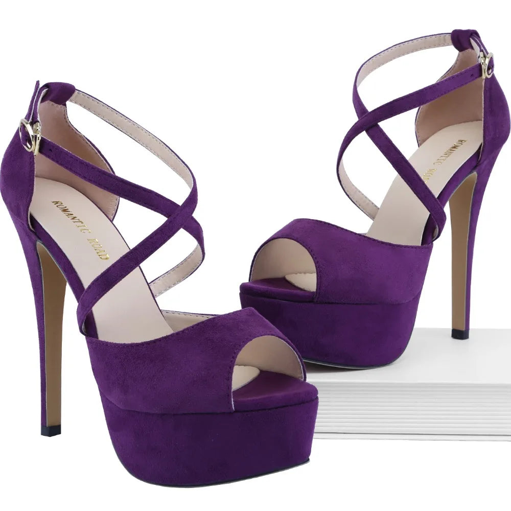 LOSLANDIFEN Women Sandals 14CM Platform Pole Dance Shoes Stripper High Heels Sexy Ankle Strap Sandal Open Toe Party Dress Shoes