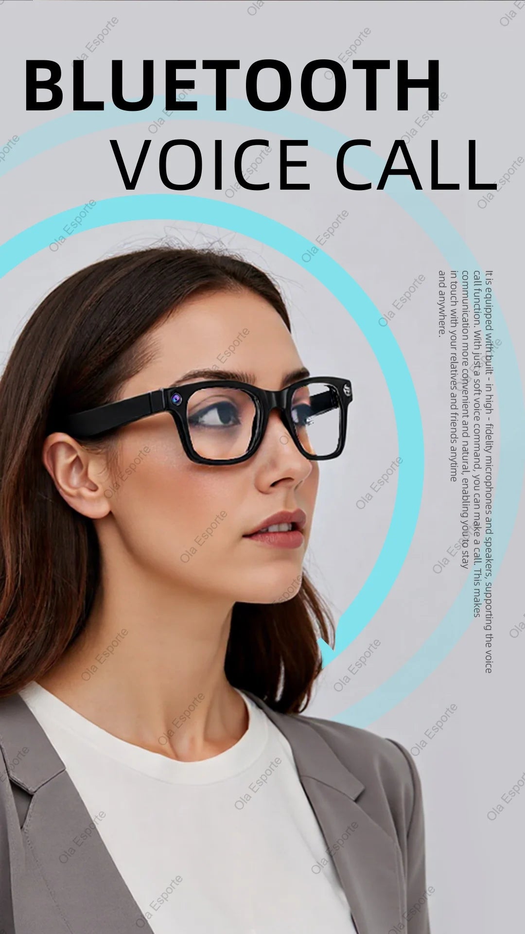 HD 1080P AI Smart Glasses ChatGPT 2000W Camera Bluetooth Call 400Mah Battery Voice Assistant Control Smart Glasses for Men Women
