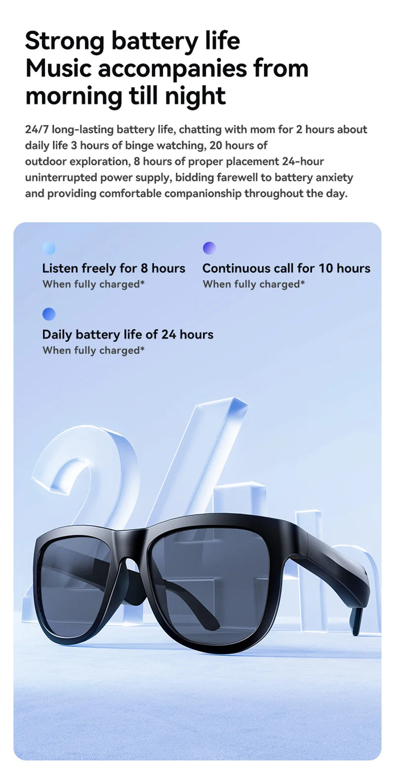 Wireless Smart Sunglasses Anti Blue Light & AI Translator Bluetooth 6.0 Glasses For Music Calls Open Audio Design Lightweight