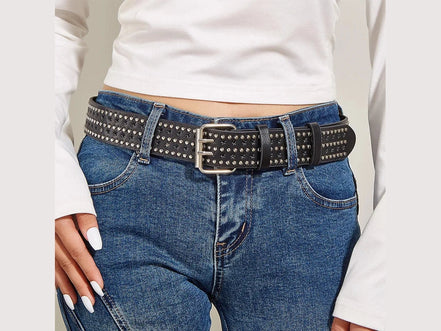 New Fashion Unisex Hollow Star Belt Fashion Ladies Leather Studded Gift Man's Goth Rock Wild Adjustable Women Punk Black Belt - Simply Just Deals LLC