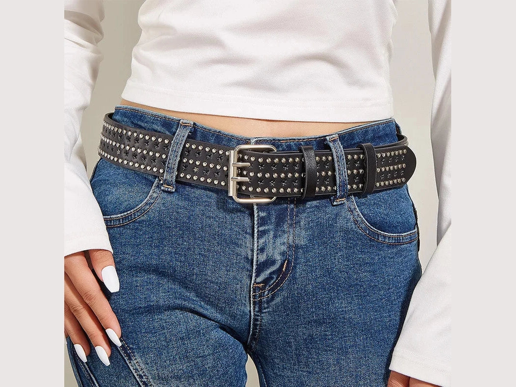 New Fashion Unisex Hollow Star Belt Fashion Ladies Leather Studded Gift Man's Goth Rock Wild Adjustable Women Punk Black Belt - Simply Just Deals LLC