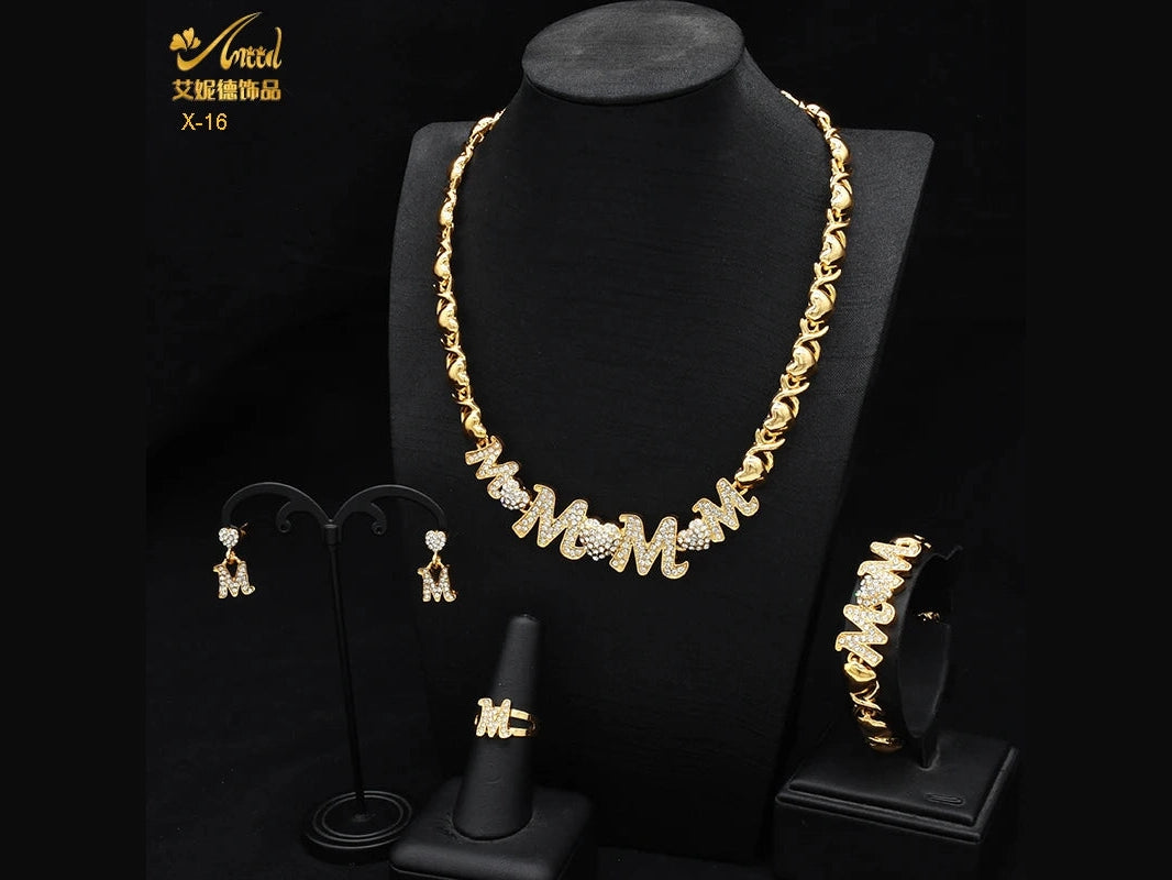ANIID XOXO Heart Women Jewelry Necklace Set 18K Gold Color Bridal LOVE Rhinestone Wedding Necklace Earrings Set Party Gift - Simply Just Deals LLC