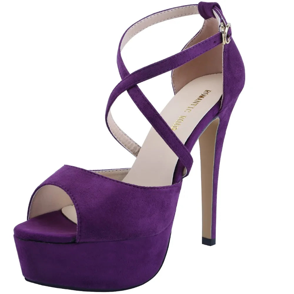 LOSLANDIFEN Women Sandals 14CM Platform Pole Dance Shoes Stripper High Heels Sexy Ankle Strap Sandal Open Toe Party Dress Shoes