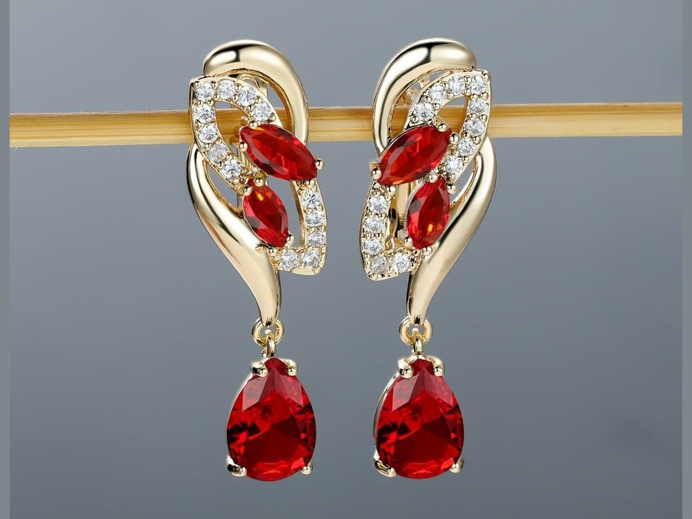 ANGOL Romantic Flower Dangle Earrings for Women - Golden - Tone Floral Design with Red & Clear Synthetic Gemstones, Elegant Party & Everyday Jewelry Gifts - Simply Just Deals LLCANGOL Romantic Flower Dangle Earrings for Women - Golden - Tone Floral Design with Red & Clear Synthetic Gemstones, Elegant Party & Everyday Jewelry Gifts19308RedANGOL Romantic Flower Dangle Earrings for Women - Golden - Tone Floral Design with Red & Clear Synthetic Gemstones, Elegant Party & Everyday Jewelry Gifts