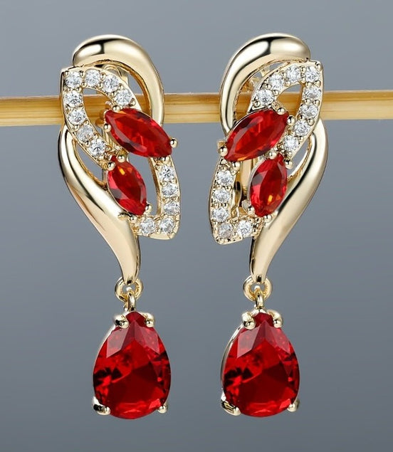 ANGOL Romantic Flower Dangle Earrings for Women - Golden - Tone Floral Design with Red & Clear Synthetic Gemstones, Elegant Party & Everyday Jewelry Gifts - Simply Just Deals LLCANGOL Romantic Flower Dangle Earrings for Women - Golden - Tone Floral Design with Red & Clear Synthetic Gemstones, Elegant Party & Everyday Jewelry Gifts19308RedANGOL Romantic Flower Dangle Earrings for Women - Golden - Tone Floral Design with Red & Clear Synthetic Gemstones, Elegant Party & Everyday Jewelry Gifts