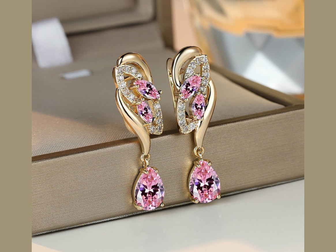 ANGOL Romantic Flower Dangle Earrings for Women - Golden - Tone Floral Design with Red & Clear Synthetic Gemstones, Elegant Party & Everyday Jewelry Gifts - Simply Just Deals LLCANGOL Romantic Flower Dangle Earrings for Women - Golden - Tone Floral Design with Red & Clear Synthetic Gemstones, Elegant Party & Everyday Jewelry Gifts20046PinkANGOL Romantic Flower Dangle Earrings for Women - Golden - Tone Floral Design with Red & Clear Synthetic Gemstones, Elegant Party & Everyday Jewelry Gifts
