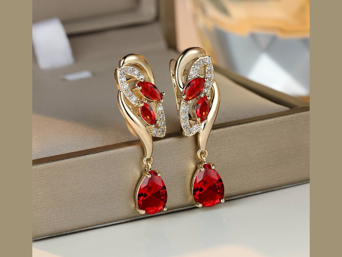 ANGOL Romantic Flower Dangle Earrings for Women - Golden - Tone Floral Design with Red & Clear Synthetic Gemstones, Elegant Party & Everyday Jewelry Gifts - Simply Just Deals LLCANGOL Romantic Flower Dangle Earrings for Women - Golden - Tone Floral Design with Red & Clear Synthetic Gemstones, Elegant Party & Everyday Jewelry Gifts19308RedANGOL Romantic Flower Dangle Earrings for Women - Golden - Tone Floral Design with Red & Clear Synthetic Gemstones, Elegant Party & Everyday Jewelry Gifts
