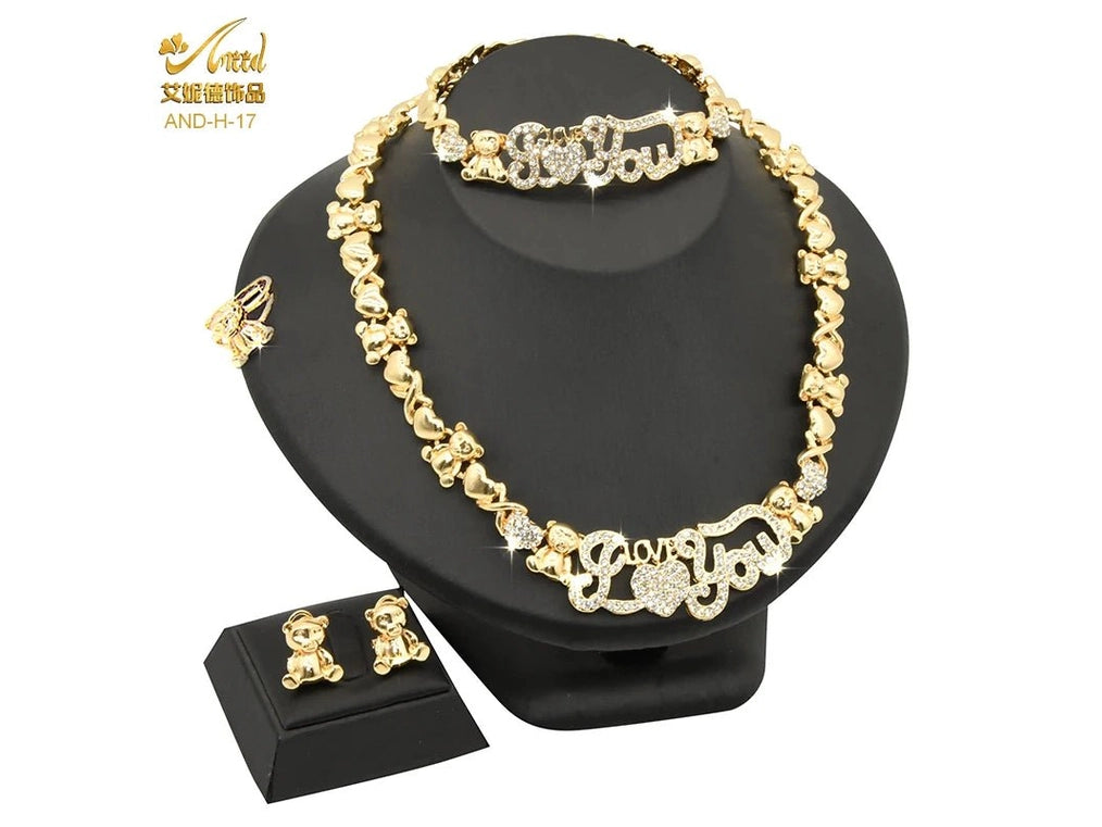 ANIID XOXO Heart Women Jewelry Necklace Set 18K Gold Color Bridal LOVE Rhinestone Wedding Necklace Earrings Set Party Gift - Simply Just Deals LLCANIID XOXO Heart Women Jewelry Necklace Set 18K Gold Color Bridal LOVE Rhinestone Wedding Necklace Earrings Set Party Gift200001033:200003764H - 17H - 17ANIID XOXO Heart Women Jewelry Necklace Set 18K Gold Color Bridal LOVE Rhinestone Wedding Necklace Earrings Set Party Gift