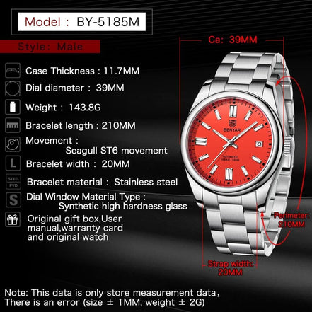 BENYAR Men'S Watch Waterproof Sports Mechanical Watch Stainless Steel Strap Men'S Mechanical Wrist Watch (Steel Red)… - Simply Just Deals LLCBENYAR Men'S Watch Waterproof Sports Mechanical Watch Stainless Steel Strap Men'S Mechanical Wrist Watch (Steel Red)…b4a9b19c-6488-47e4-873d-aebb69f060efBENYAR Men'S Watch Waterproof Sports Mechanical Watch Stainless Steel Strap Men'S Mechanical Wrist Watch (Steel Red)…