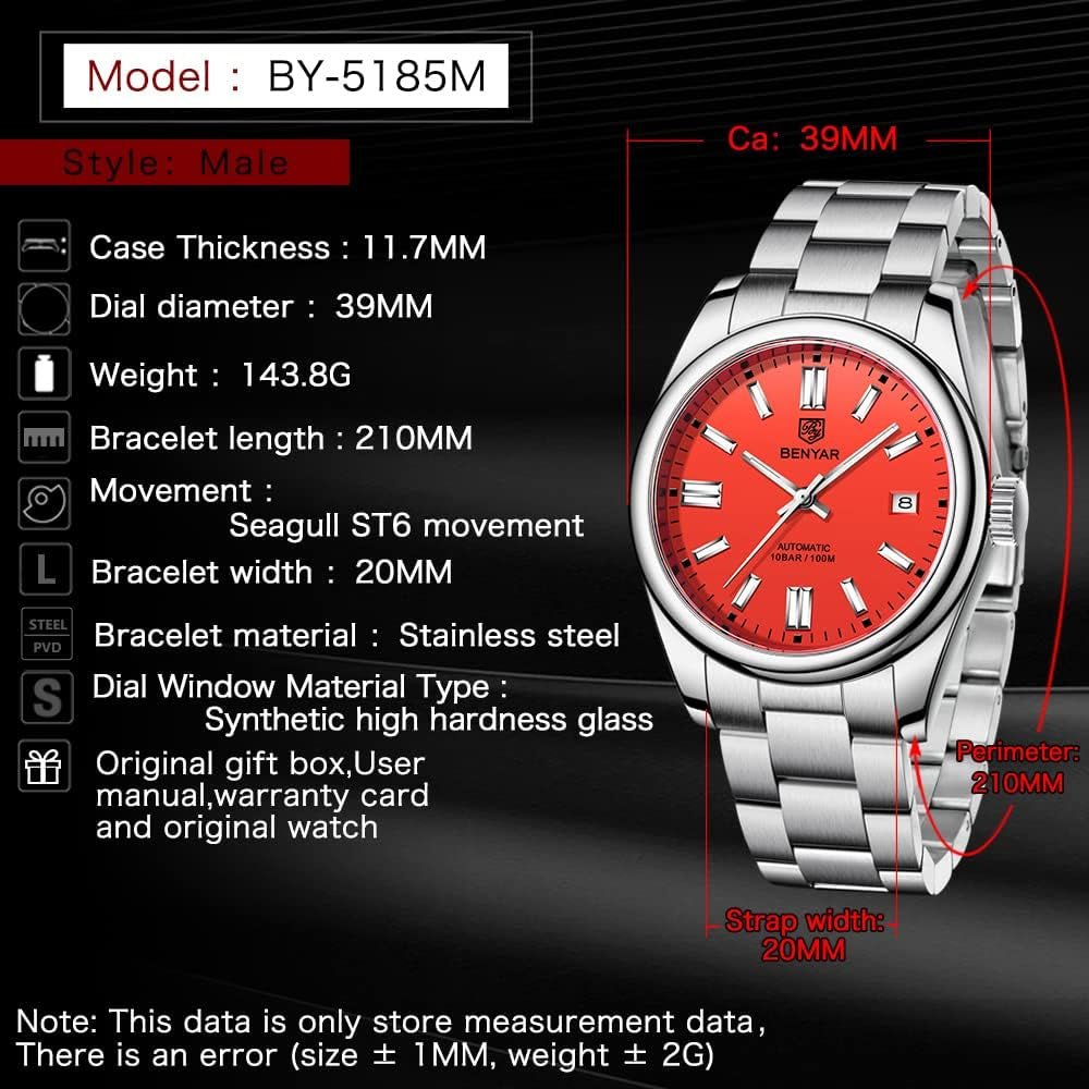 BENYAR Men'S Watch Waterproof Sports Mechanical Watch Stainless Steel Strap Men'S Mechanical Wrist Watch (Steel Red)… - Simply Just Deals LLCBENYAR Men'S Watch Waterproof Sports Mechanical Watch Stainless Steel Strap Men'S Mechanical Wrist Watch (Steel Red)…b4a9b19c-6488-47e4-873d-aebb69f060efBENYAR Men'S Watch Waterproof Sports Mechanical Watch Stainless Steel Strap Men'S Mechanical Wrist Watch (Steel Red)…