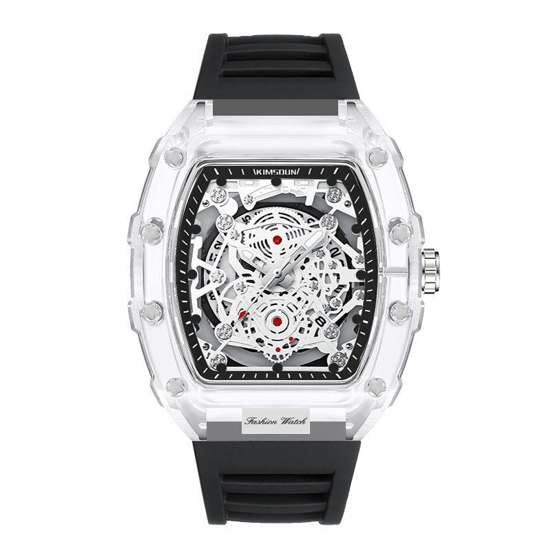 Cross - border Watch Unique Barrel - shaped Quartz Watch Fashion Transparent Men's Watch Waterproof Wristwatch - Simply Just Deals LLCCross - border Watch Unique Barrel - shaped Quartz Watch Fashion Transparent Men's Watch Waterproof Wristwatch259EED2B6184443B9D89A8C03729D07ATransparent Black Face - Black StrapCross - border Watch Unique Barrel - shaped Quartz Watch Fashion Transparent Men's Watch Waterproof Wristwatch