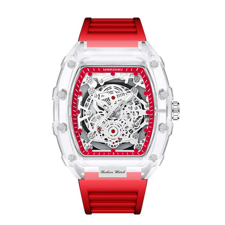 Cross - border Watch Unique Barrel - shaped Quartz Watch Fashion Transparent Men's Watch Waterproof Wristwatch - Simply Just Deals LLCCross - border Watch Unique Barrel - shaped Quartz Watch Fashion Transparent Men's Watch Waterproof WristwatchFBC7D335713347DF9D51FAAC0043F0FATransparent Red Face - Red StrapCross - border Watch Unique Barrel - shaped Quartz Watch Fashion Transparent Men's Watch Waterproof Wristwatch