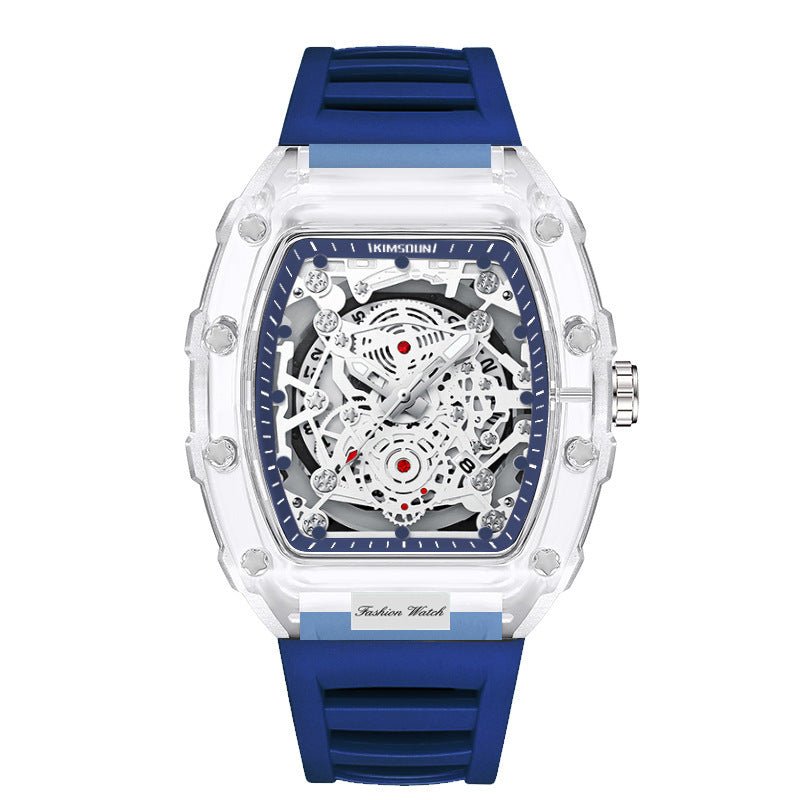 Cross - border Watch Unique Barrel - shaped Quartz Watch Fashion Transparent Men's Watch Waterproof Wristwatch - Simply Just Deals LLCCross - border Watch Unique Barrel - shaped Quartz Watch Fashion Transparent Men's Watch Waterproof Wristwatch5250F7C07080412E9C1847C03C53B634Transparent Blue Face - Blue StrapCross - border Watch Unique Barrel - shaped Quartz Watch Fashion Transparent Men's Watch Waterproof Wristwatch