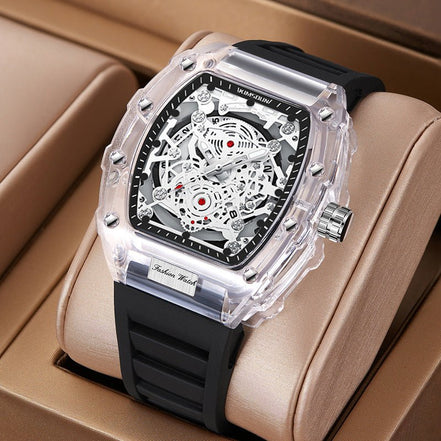 Cross - border Watch Unique Barrel - shaped Quartz Watch Fashion Transparent Men's Watch Waterproof Wristwatch - Simply Just Deals LLCCross - border Watch Unique Barrel - shaped Quartz Watch Fashion Transparent Men's Watch Waterproof WristwatchBA883DB336F14C879466CE9F096E0E53Transparent White Surface - White StrapCross - border Watch Unique Barrel - shaped Quartz Watch Fashion Transparent Men's Watch Waterproof Wristwatch