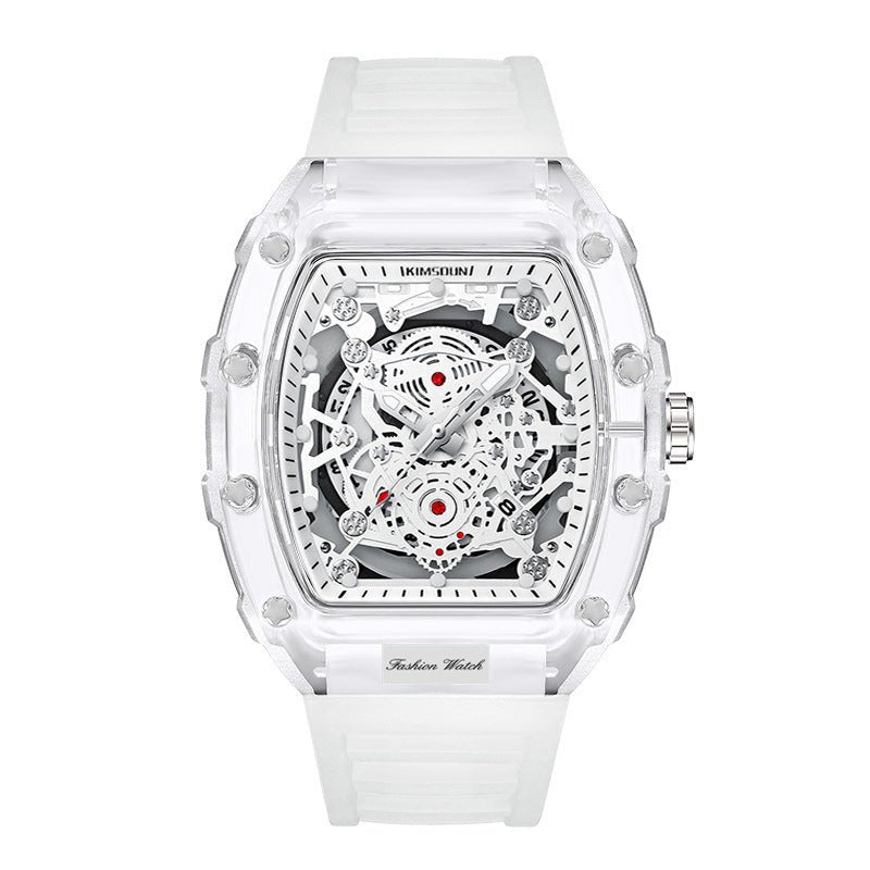 Cross - border Watch Unique Barrel - shaped Quartz Watch Fashion Transparent Men's Watch Waterproof Wristwatch - Simply Just Deals LLCCross - border Watch Unique Barrel - shaped Quartz Watch Fashion Transparent Men's Watch Waterproof WristwatchBA883DB336F14C879466CE9F096E0E53Transparent White Surface - White StrapCross - border Watch Unique Barrel - shaped Quartz Watch Fashion Transparent Men's Watch Waterproof Wristwatch