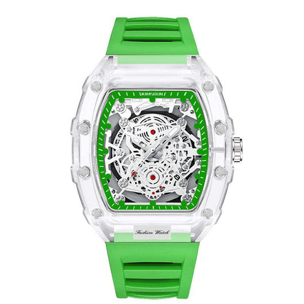 Cross - border Watch Unique Barrel - shaped Quartz Watch Fashion Transparent Men's Watch Waterproof Wristwatch - Simply Just Deals LLCCross - border Watch Unique Barrel - shaped Quartz Watch Fashion Transparent Men's Watch Waterproof WristwatchB9E42D95358541369B887BA770449104Transparent Green Face - Green BandCross - border Watch Unique Barrel - shaped Quartz Watch Fashion Transparent Men's Watch Waterproof Wristwatch