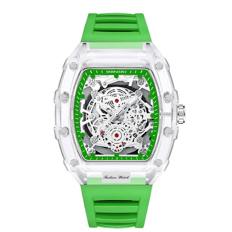 Cross - border Watch Unique Barrel - shaped Quartz Watch Fashion Transparent Men's Watch Waterproof Wristwatch - Simply Just Deals LLCCross - border Watch Unique Barrel - shaped Quartz Watch Fashion Transparent Men's Watch Waterproof WristwatchB9E42D95358541369B887BA770449104Transparent Green Face - Green BandCross - border Watch Unique Barrel - shaped Quartz Watch Fashion Transparent Men's Watch Waterproof Wristwatch