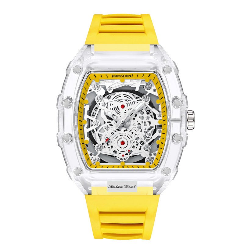Cross - border Watch Unique Barrel - shaped Quartz Watch Fashion Transparent Men's Watch Waterproof Wristwatch - Simply Just Deals LLCCross - border Watch Unique Barrel - shaped Quartz Watch Fashion Transparent Men's Watch Waterproof WristwatchBC28E459E259496094DC851871606CB5Transparent Yellow Face - Yellow StrapCross - border Watch Unique Barrel - shaped Quartz Watch Fashion Transparent Men's Watch Waterproof Wristwatch