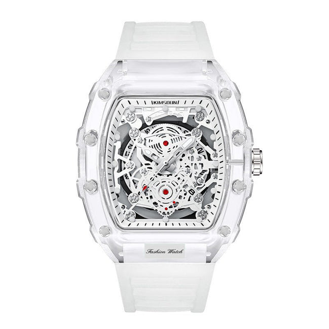 Cross - border Watch Unique Barrel - shaped Quartz Watch Fashion Transparent Men's Watch Waterproof Wristwatch - Simply Just Deals LLCCross - border Watch Unique Barrel - shaped Quartz Watch Fashion Transparent Men's Watch Waterproof WristwatchBA883DB336F14C879466CE9F096E0E53Transparent White Surface - White StrapCross - border Watch Unique Barrel - shaped Quartz Watch Fashion Transparent Men's Watch Waterproof Wristwatch