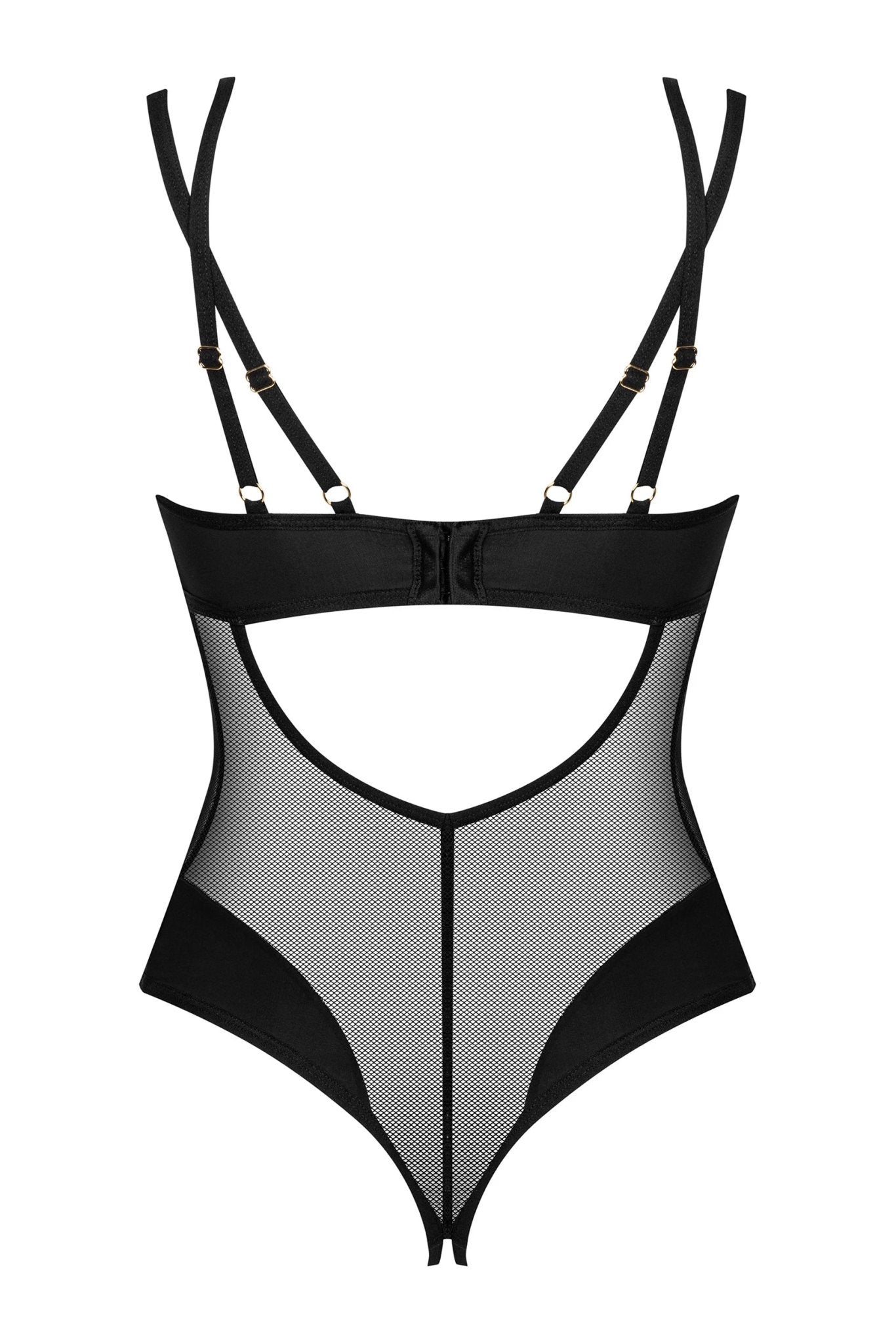 Crotchless Mesh Black Teddy: Obsessive Lingerie Ultimate Allure - Simply Just Deals LLCCrotchless Mesh Black Teddy: Obsessive Lingerie Ultimate AllureTeddyOB11090-BK-XS/SXS/SThe Crotchless Mesh Black Teddy: Obsessive Lingerie Ultimate Allure features sheer mesh fabric, adjustable straps, underbust cutout, solid black trim, a clasp back closure, and an open - crotch design for a seductive look.