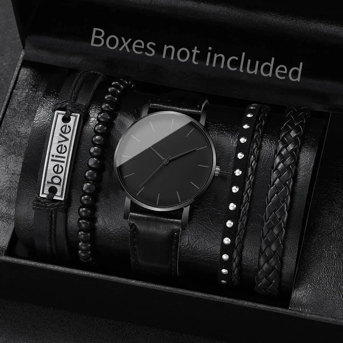 5PCS Set Fashion Mens Sports Watches Man Business Quartz Wristwatch Luxury Leather Bracelet Men Casual Clock Watch - Simply Just Deals LLC
