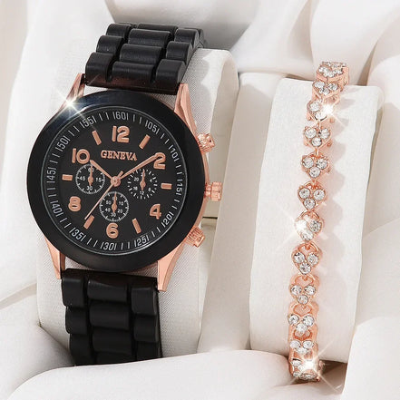 5PCS Set Luxury Watch Women Ring Necklace Earrings Rhinestone Fashion Wristwatch Female Casual Ladies Watches Bracelet Set Clock - Simply Just Deals LLC