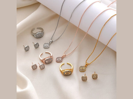 Diamond Geometric Necklace Ring Earrings 3 - piece Set - Simply Just Deals LLCDiamond Geometric Necklace Ring Earrings 3 - piece Set0CJLX210516201AZCK0106 GoldDiamond Geometric Necklace Ring Earrings 3 - piece Set