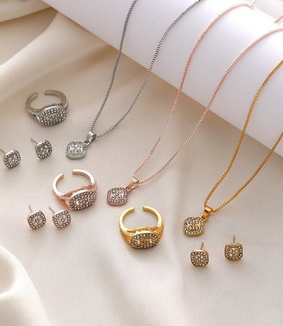 Diamond Geometric Necklace Ring Earrings 3 - piece Set - Simply Just Deals LLCDiamond Geometric Necklace Ring Earrings 3 - piece Set0CJLX210516201AZCK0106 GoldDiamond Geometric Necklace Ring Earrings 3 - piece Set