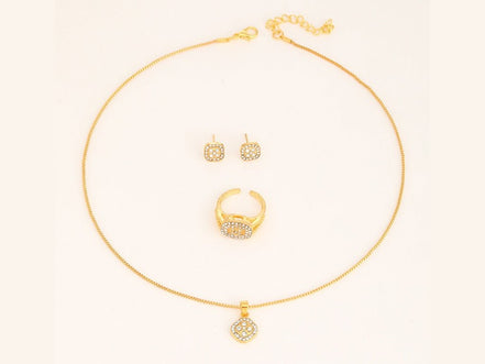 Diamond Geometric Necklace Ring Earrings 3 - piece Set - Simply Just Deals LLCDiamond Geometric Necklace Ring Earrings 3 - piece Set0CJLX210516201AZCK0106 GoldDiamond Geometric Necklace Ring Earrings 3 - piece Set
