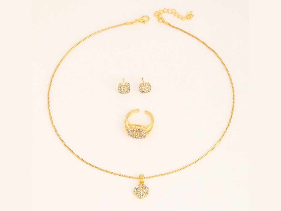 Diamond Geometric Necklace Ring Earrings 3 - piece Set - Simply Just Deals LLCDiamond Geometric Necklace Ring Earrings 3 - piece Set0CJLX210516201AZCK0106 GoldDiamond Geometric Necklace Ring Earrings 3 - piece Set