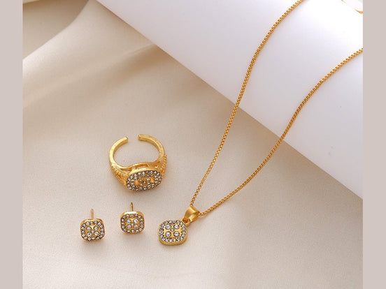 Diamond Geometric Necklace Ring Earrings 3 - piece Set - Simply Just Deals LLCDiamond Geometric Necklace Ring Earrings 3 - piece Set0CJLX210516201AZCK0106 GoldDiamond Geometric Necklace Ring Earrings 3 - piece Set